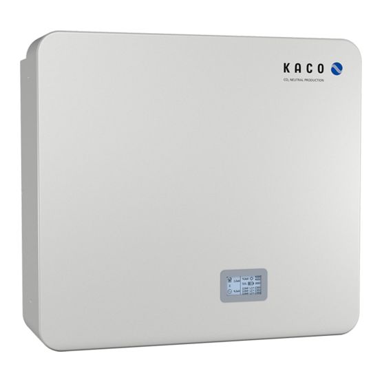 Kaco Solar Wechselrichter Mit Weißem Gehäuse Und Kleinem Display Und Logo.